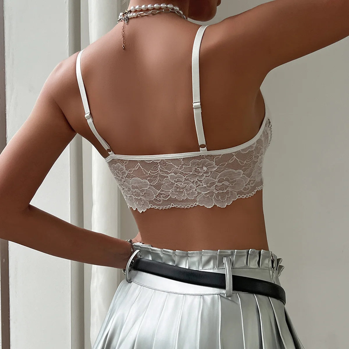 White Pearl Chain Crop Top