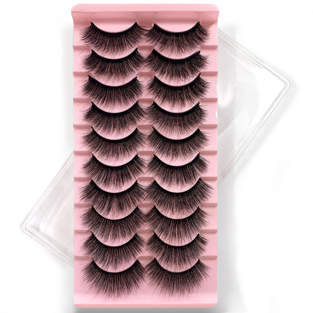 10Pairs Multipack 3D Mink Lashes False Eyelashes Handmade Wispy Fluffy Long Lashes Natural Eye Makeup Tools Eye Lashes H13 E08