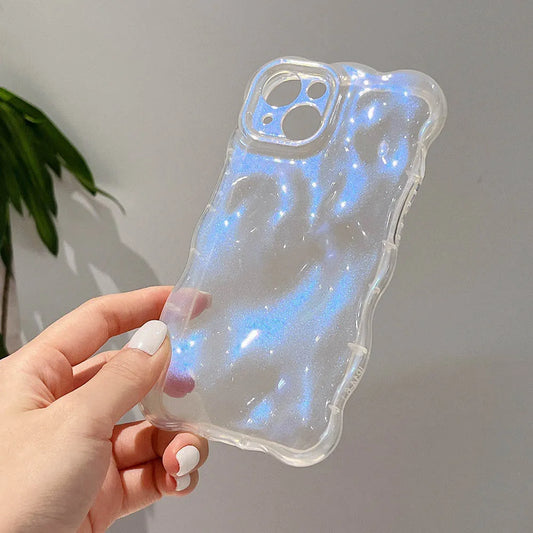 Transparent Bubbles Shape Curly capa for iPhone 13 14 12 Pro Max 11 16 Pro 15 Plus Case Glitter Shockproof Bumper Cover Soft