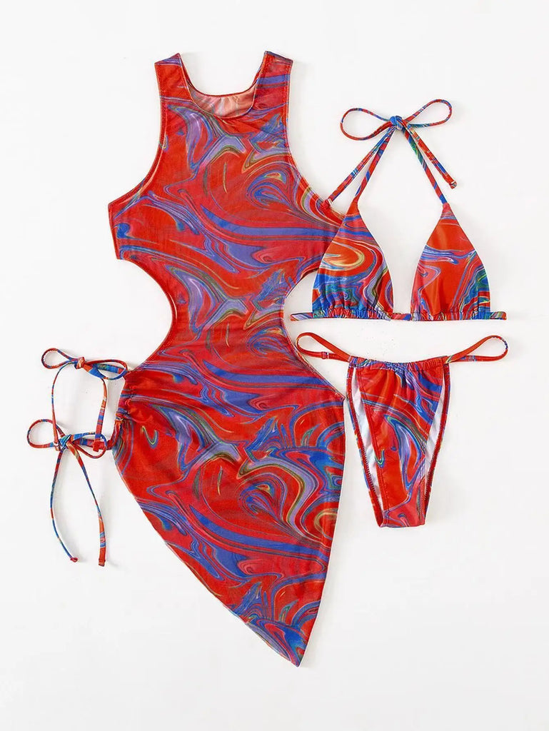 Women’s 3‑Piece Leopard Halter Bikini Set — Sexy Backless Bandage Swimsuit with Beach Cover‑Up (2026 Swimwear)