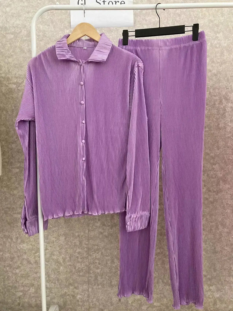 CM.YAYA Street Women's Set Long Sleeve Shirt Tops and Wide Leg Pants Elegant Tracksuit Two Piece Set Sweatsuit Fitness Outfits