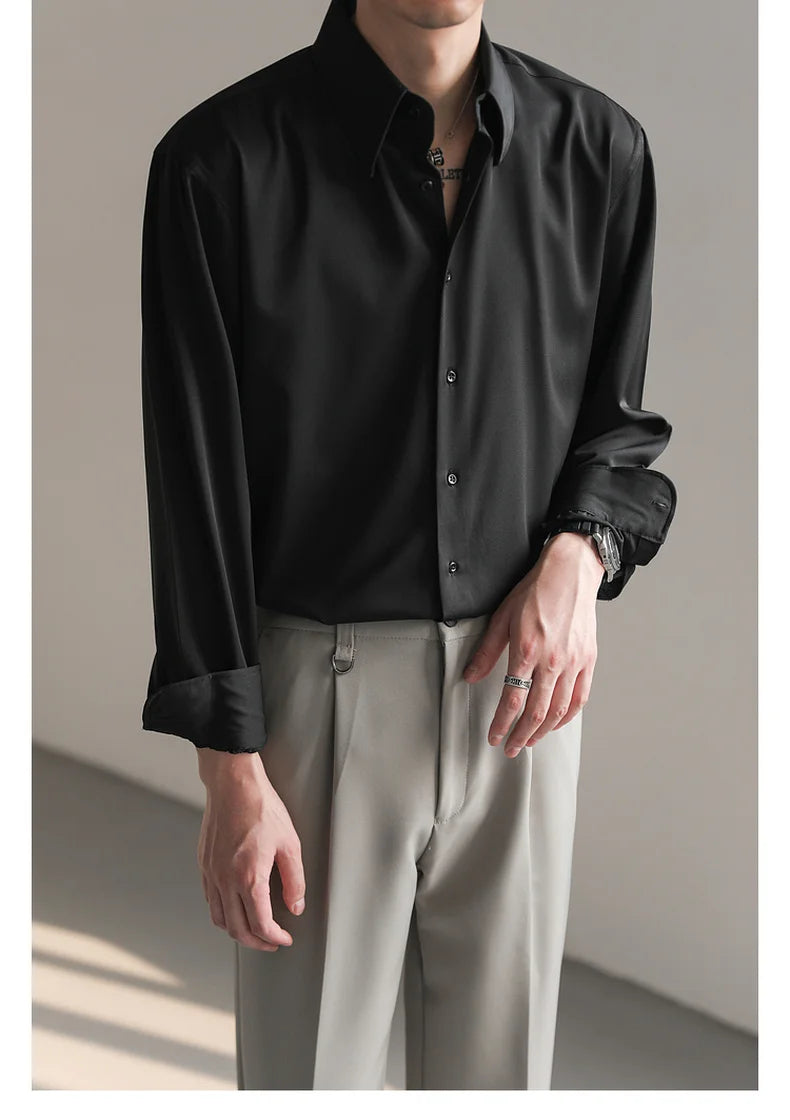 Korean Loose Ice‑Silk Shirt