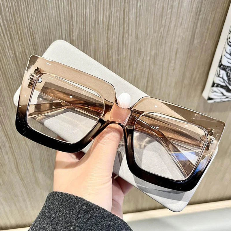 Unique Purple Green Glasses Frame Women New Fashion Oversized Square Computer Eyeglasses Shades Retro Female Clear Lens Eyewear