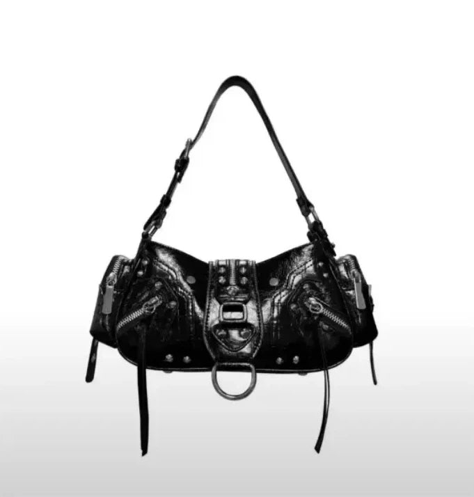 Women's Y2k Studded PU Leather Shoulder Purse Gothic Punk Vintage Rivet Handbag Black Bag with Spikes Luxury Underarm Bags