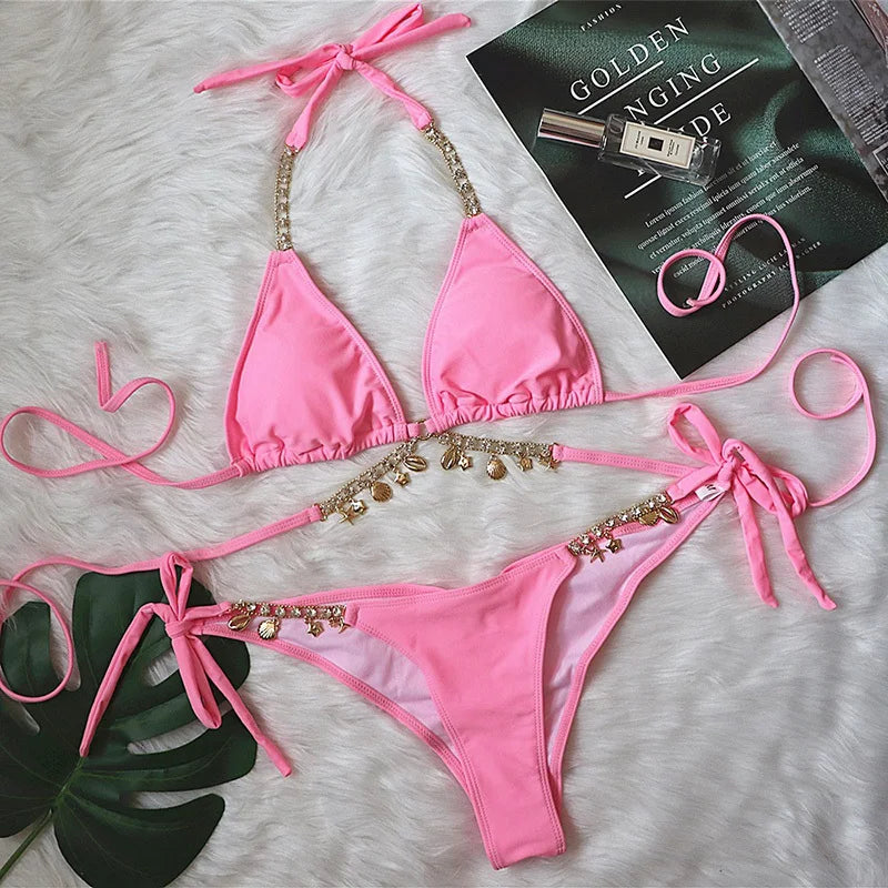 Sexy Solid‑Color Brazilian Bikini Set
