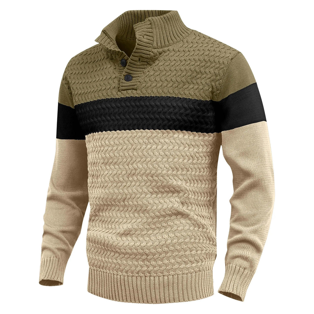 Men’s Tri‑Button Mock Neck Sweater