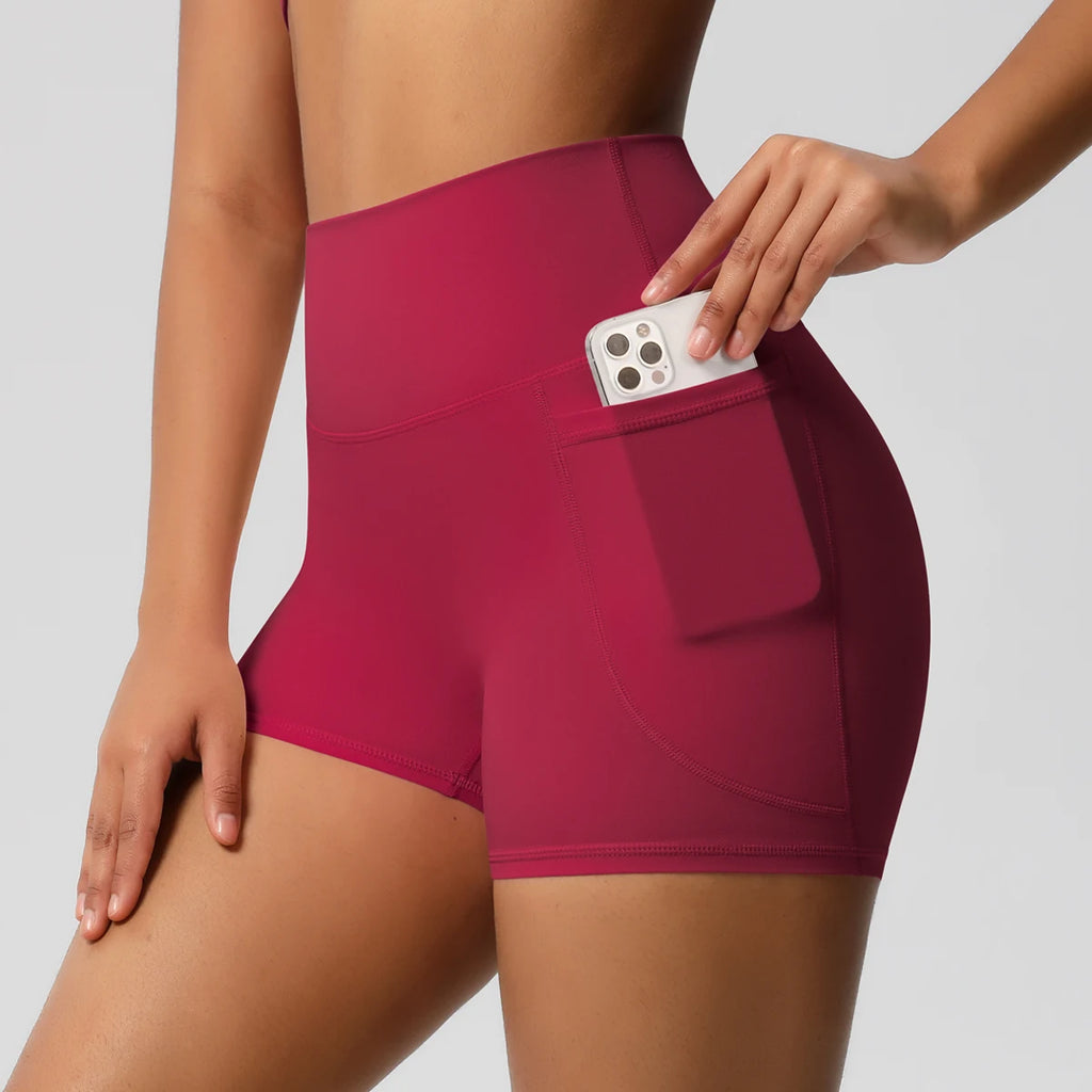 Women’s Seamless High Waist Sports Shorts with Pockets