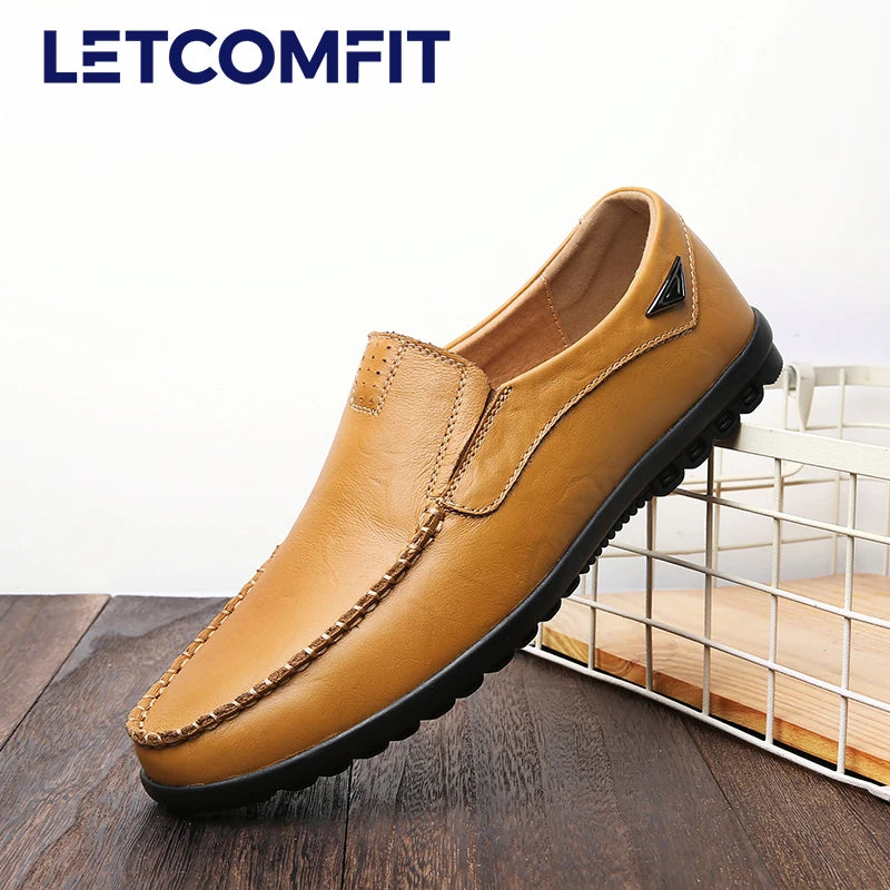LETCOMFIT Men's Casual Loafers Solid Slip-On Leather Business Oxfords Comfort Low Top Middle Aged Men's Footwear All Season Wear