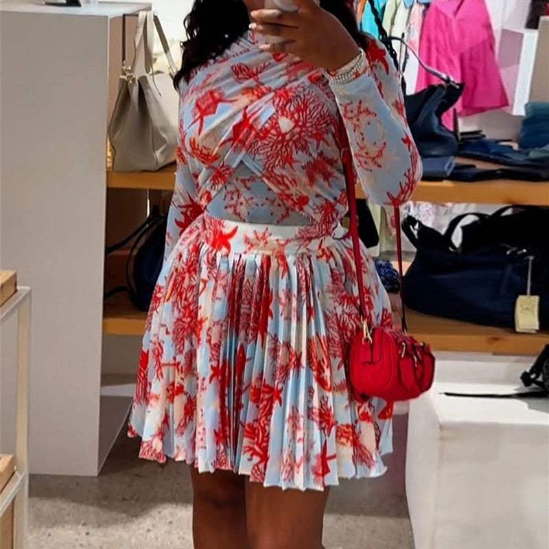 Women’s African Fashion Leaf‑Print Dress Set