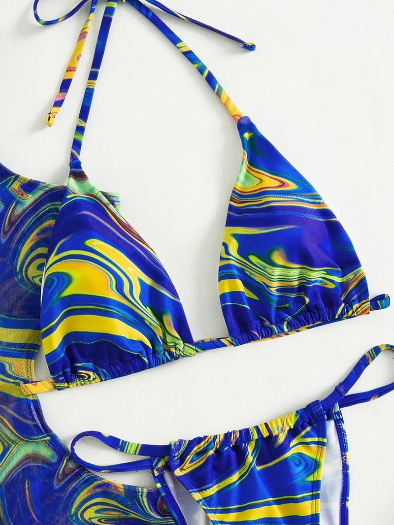 3‑Piece Leopard Halter Bikini Set