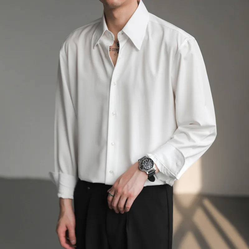 Korean Loose Ice‑Silk Shirt