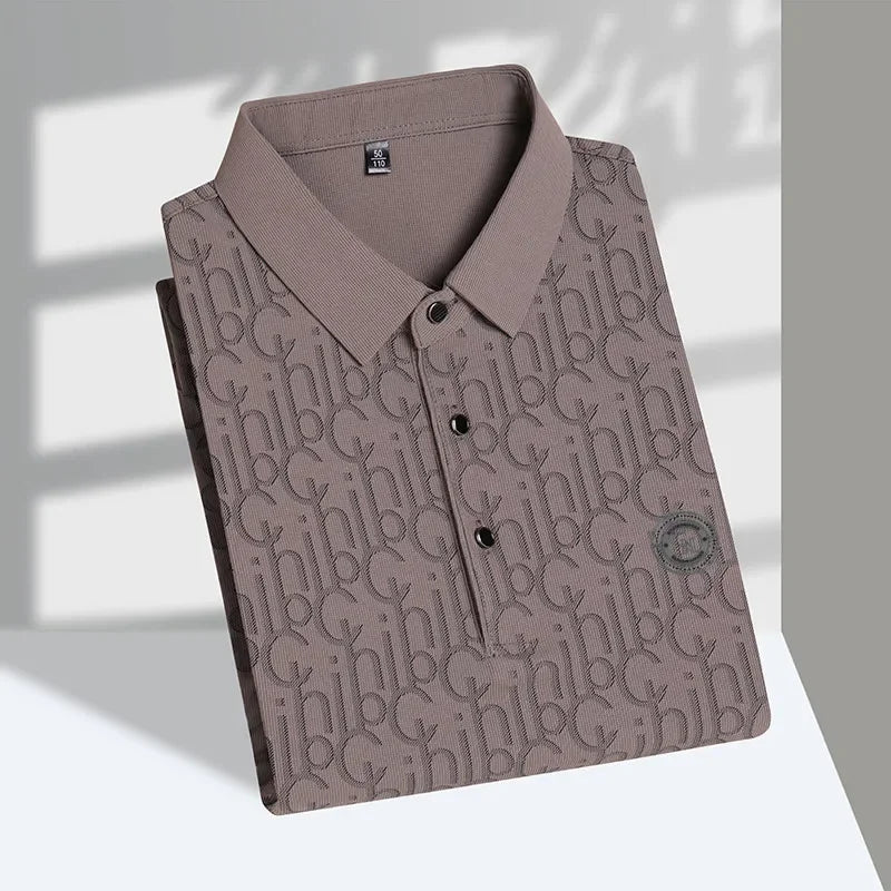 New Men's Business Casual Short Sleeved Shirt with Badge Solid Color Polo Shirt Fashionable Breathable Comfortable Versatile Top