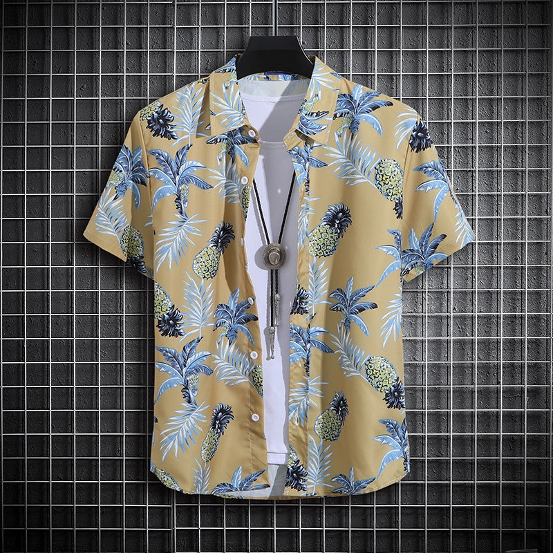 Men’s Summer Printed Short‑Sleeve Shirt – Thin Beachwear Turtle‑Neck / Polo Casual Top
