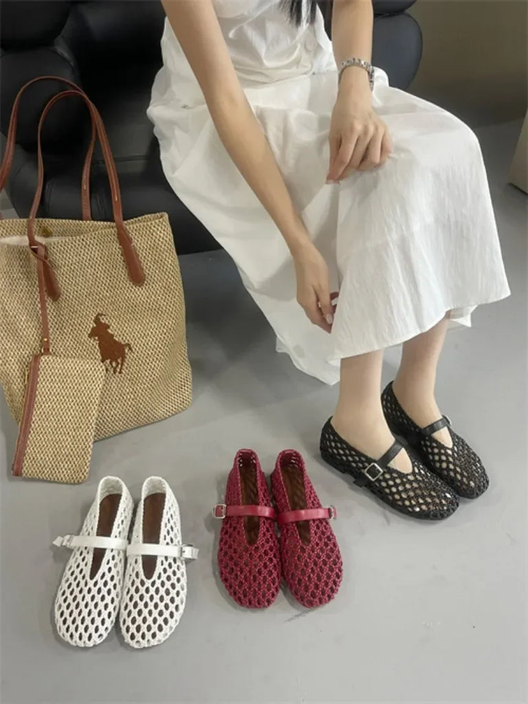 Women’s Woven Hollow‑Out Flat Sandals