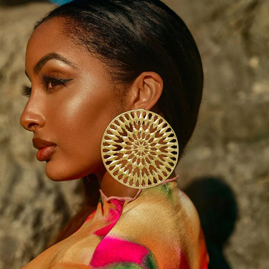 African Big Copper Drop Earrings Gold Color Stud Earrings Hollow Out Earings For Women Trend Jewelry Wedding Accessories