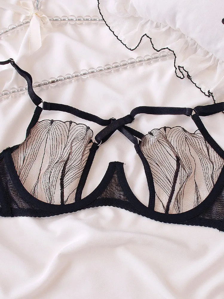 Black Mesh Eyelash Lace Lingerie Set