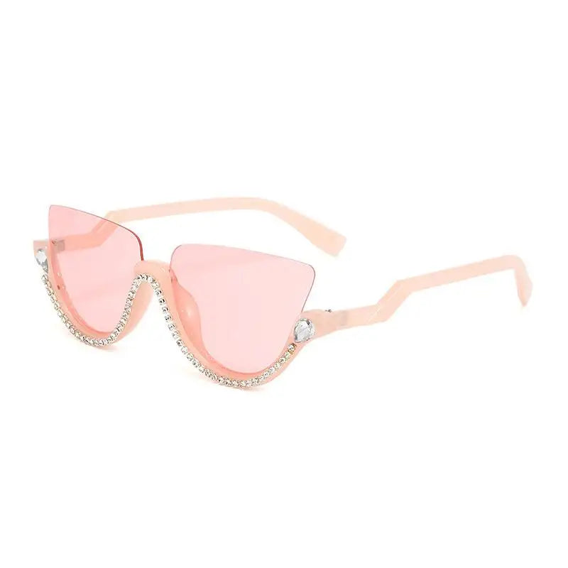 :Diamond Cat Eye Sunglasses for Women, Semi-Rimless Sun Glasses, Crystal Frame, Rhinestone Eyewear,Luxury Brand Designer,2023