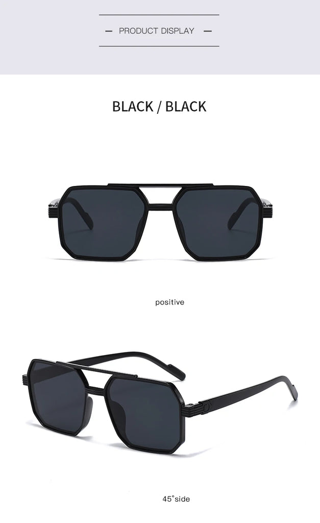 Car Sun Glasses New Fashion Double Beam Polygonal Sunglasses Retro Personalized Trendy Large Frame Eyewear European and American