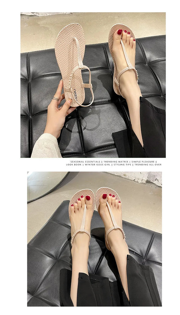Women’s Bohemian Flat Sandals — Summer Clip‑Toe Flip Flops Casual Comfort Beach Shoes