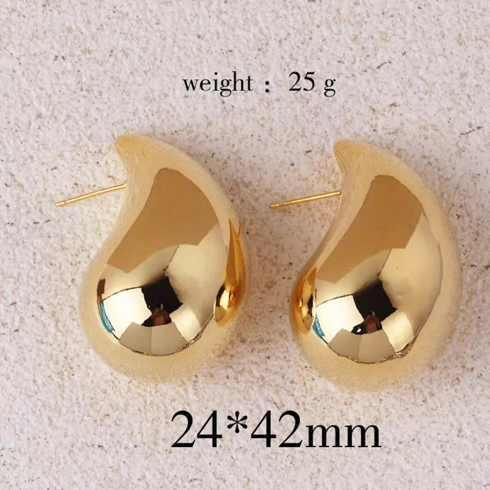 Gold Color Water Drop Earring Stud Simple Design Ins Women Post Earrings 3 Size Available Silver Color Big Surface Girls Jewelry