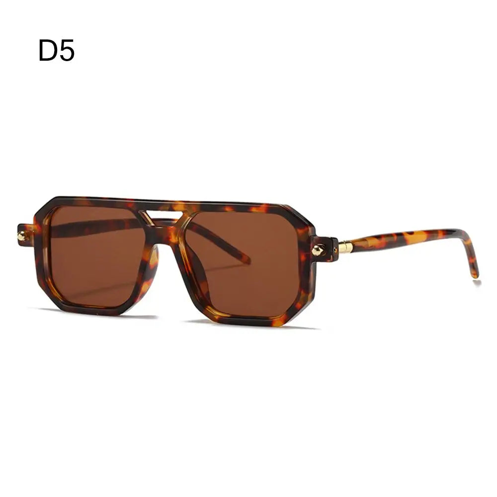 Retro Double Bridge Women Sunglasses Fashion Leopard Irregular Square Sun Glasses Men Trendy Street Wear Shades UV400 Eyewear