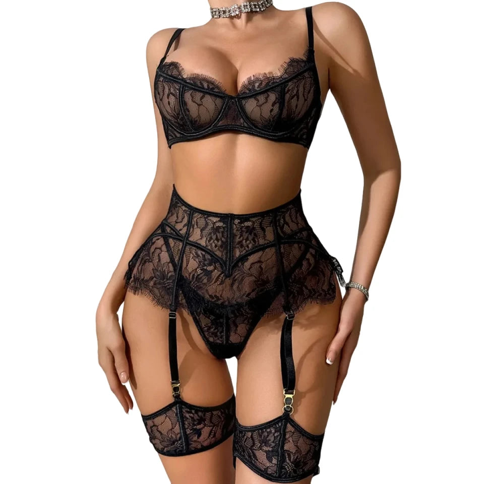 Eyelash Fishbone Waist Support Lingerie Set