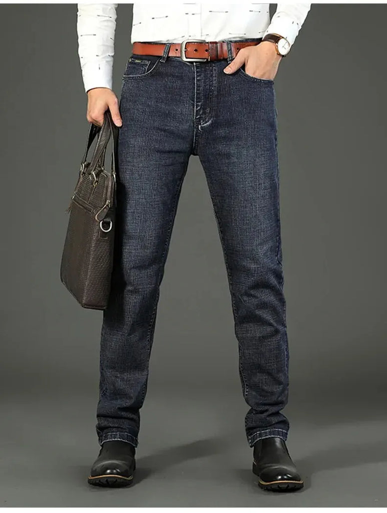 Men’s Straight Stretch Jeans – Business‑Casual Work Denim Pants | Classic Blue & Black