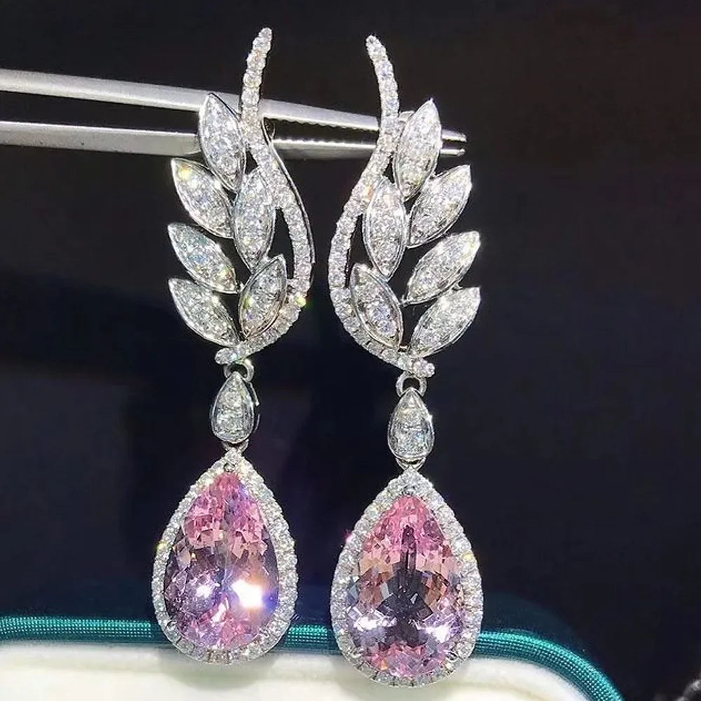 2025 New Arrivals Fashion Luxury silver color korean Zircon Stud Pink Earing Earrings For Women Girl Party Gift Jewelry Z7