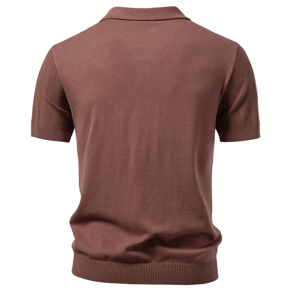 Men's Summer Business Polo Shirt Ice Silk Solid Color Short Sleeve Button Design Cool Touch Breathable Daily Wear