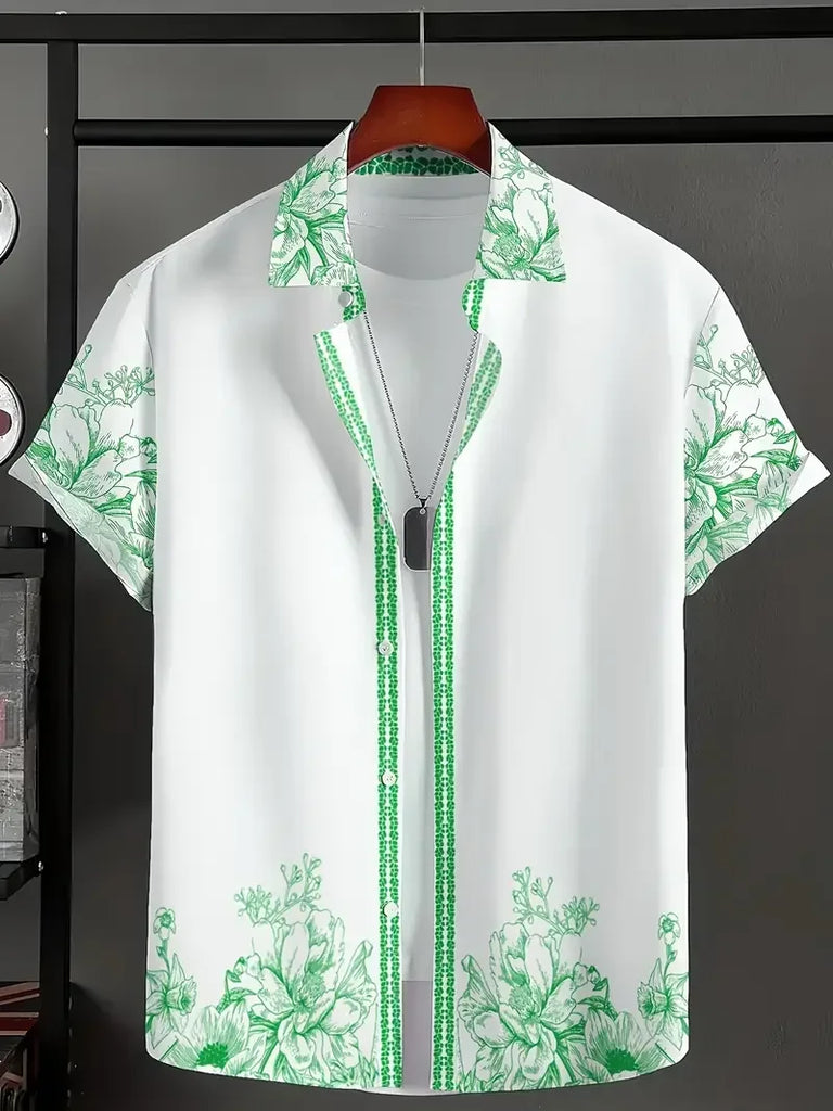 Summer Hawaiian Vintage Floral Print Men's Short Sleeved Women's Blouses Beach Shirts Lapel Casual Button Shirt Men Clothes