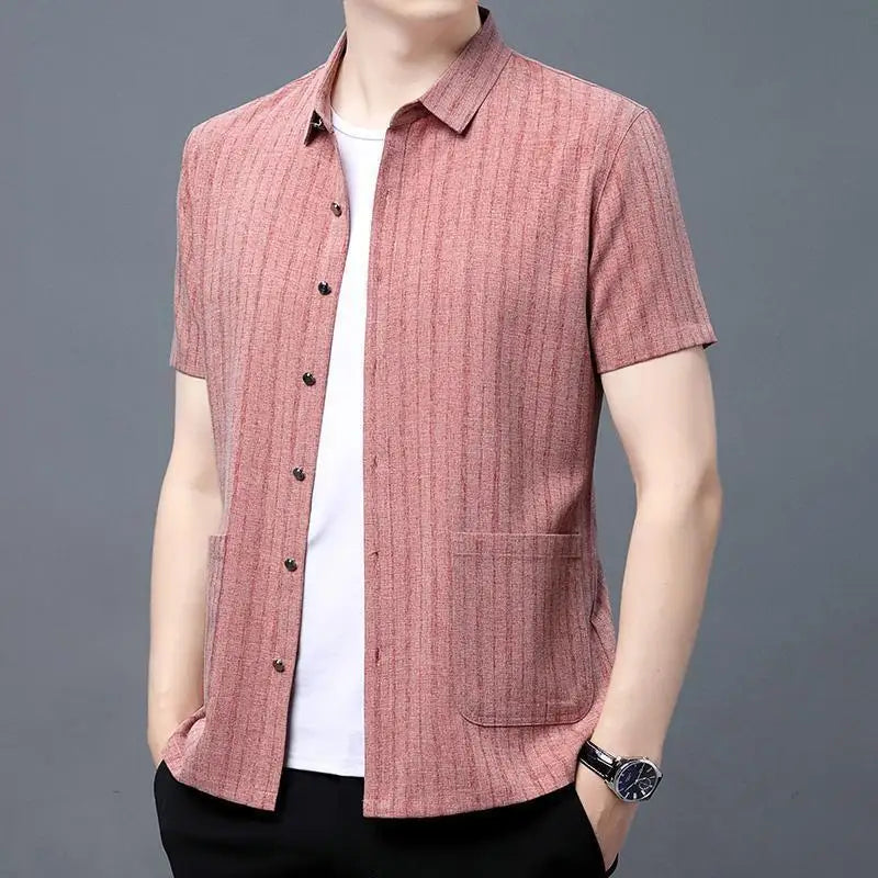 Gray Textured Short‑Sleeve Shirt