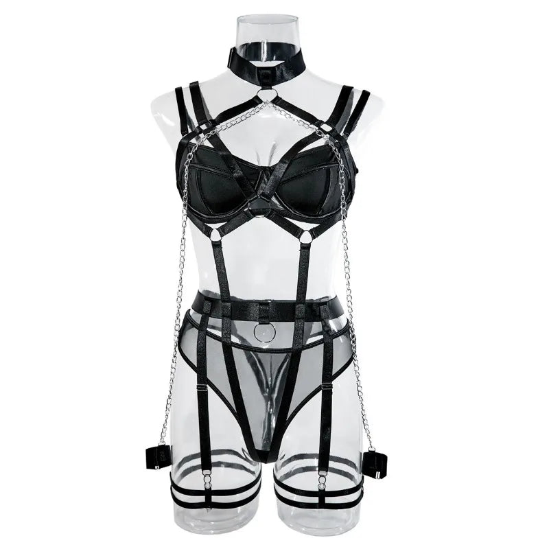 Toucheart Sexy Lingerie Seductive Sexy Role-Playing Chain Four-Piece Set Transparent Underwear For Women Sexy Bra Underwear Set