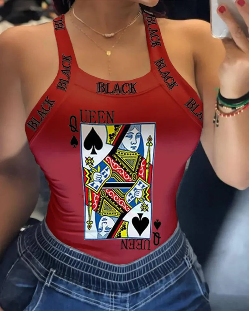 Fashion Women's Sexy Sling Print T-Shirt Small Vest Top Summer Casual Cool Sleeveless Top