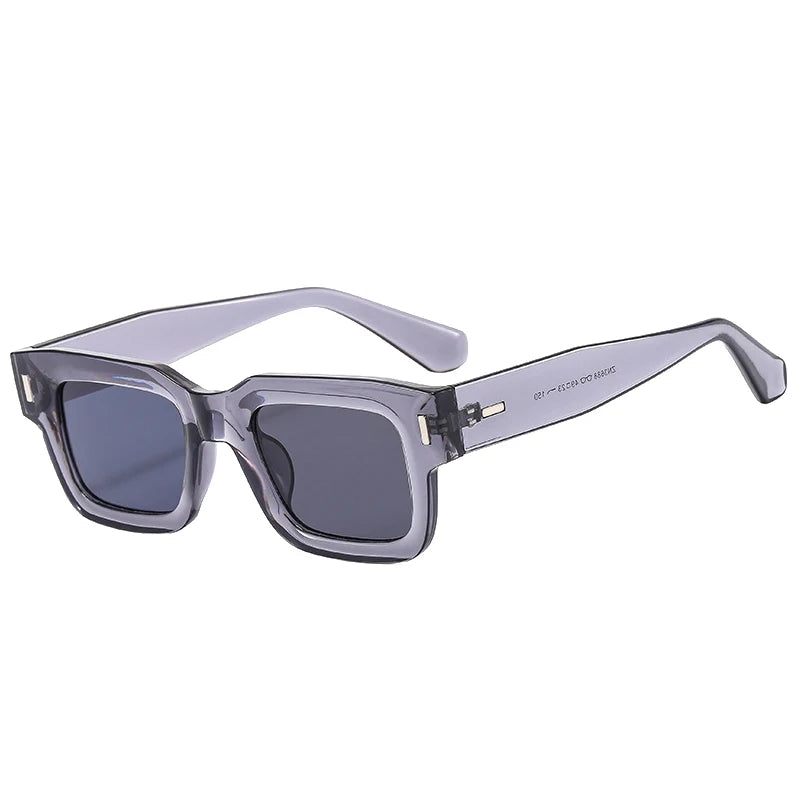 SO&EI Ins Popular Fashion Square Sunglasses Women Retro Punk Clear Ocean Lens Eyewear Men Shades UV400 Rivets Sun Glasses