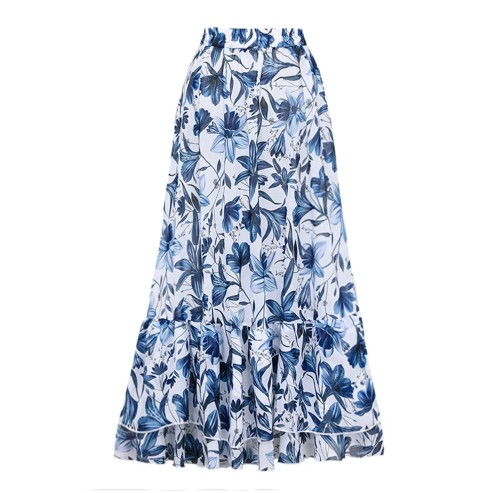 FLAXMAKER Lace‑Up V‑Neck Ruffle Monokini & Sarong