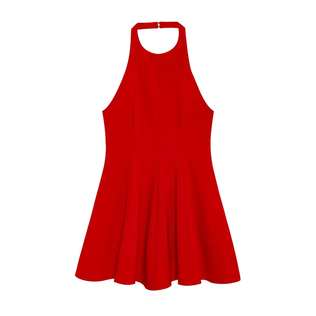 TRAF 2025 Woman Fashion Sleeveless Midi Dresses Casual Slim Wave Style Halter Neck Dress Vestidos Mujer