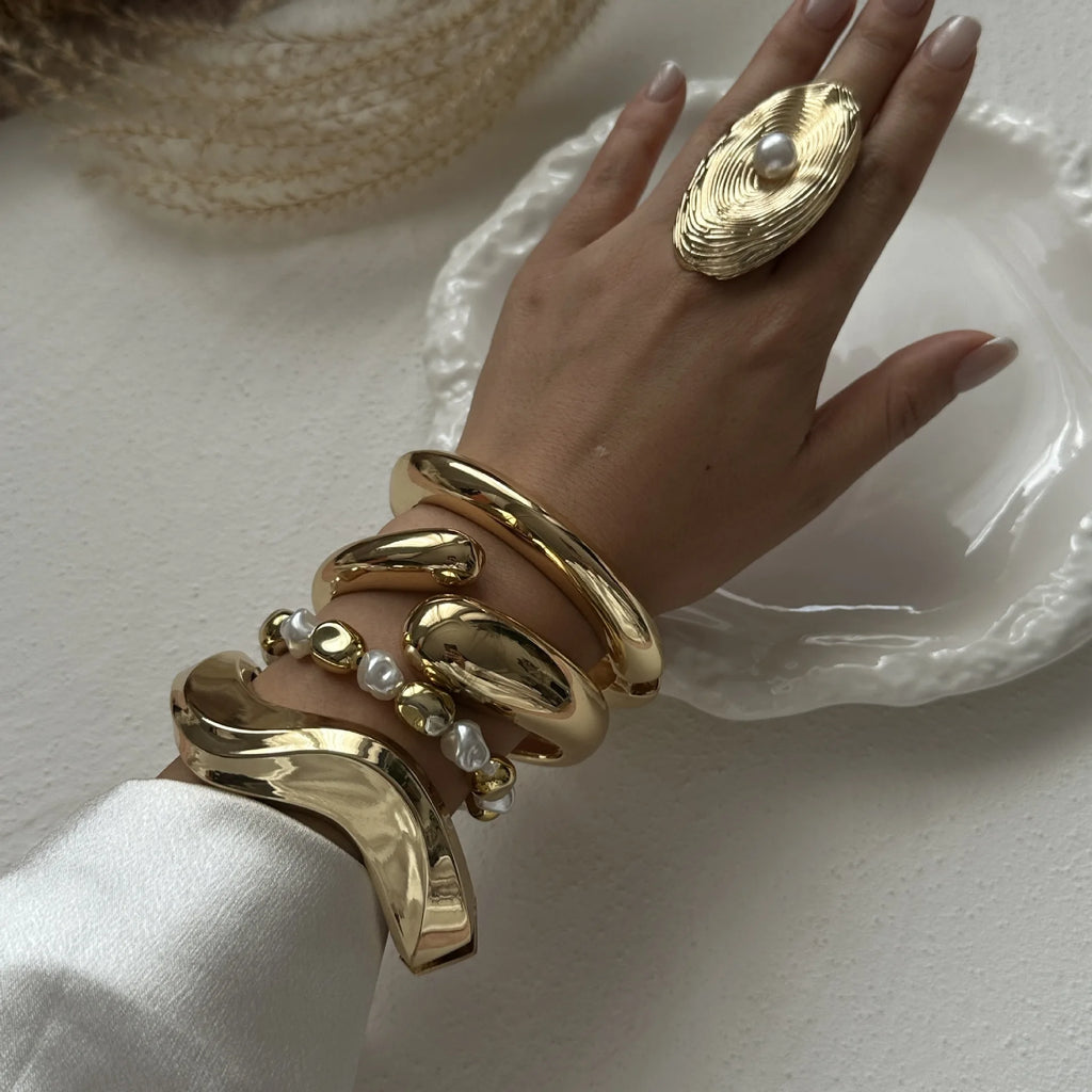 Vintage Metal Wave Twist Irregular Chunky Cuff Bracelet