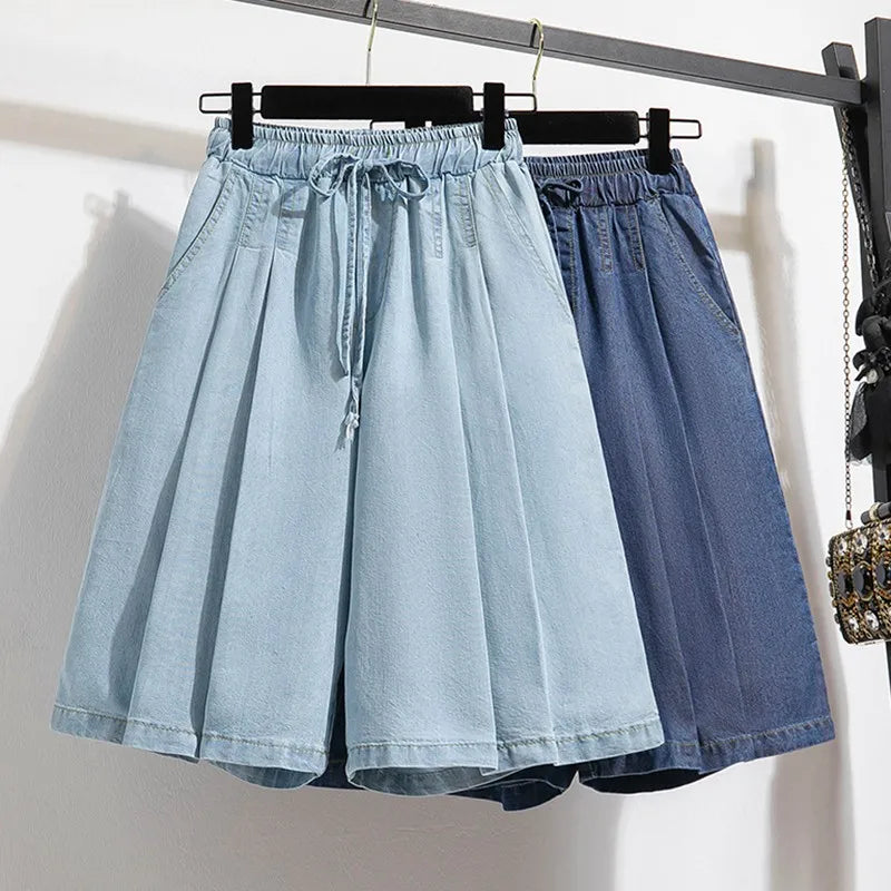 Women Summer Casual Short Jeans New Arrival 2024 Korean Style Solid Color Basics Loose Female Knee Length Denim Pants B3677
