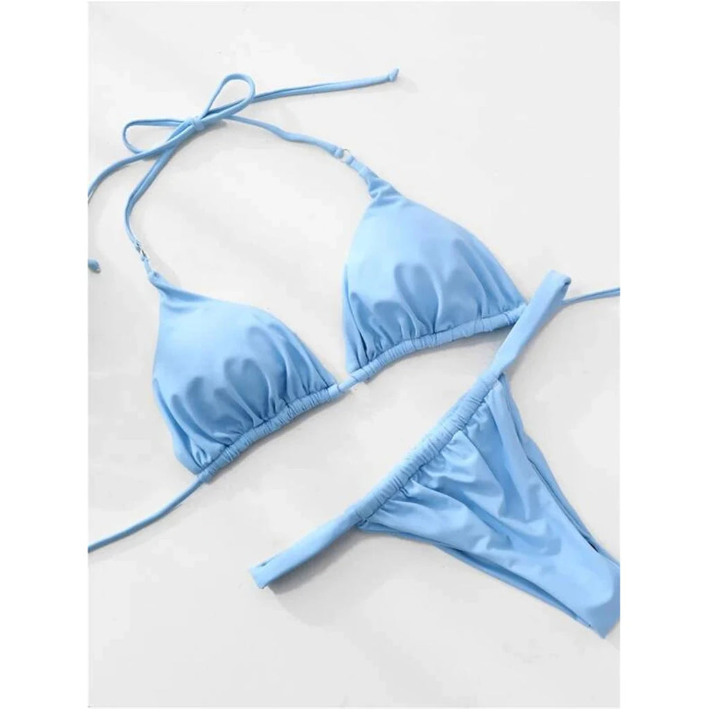 Women’s Halter High‑Leg Bikini Set – Sexy Two‑Piece Swimsuit in 14 Colors, V4010 Summer Beachwear