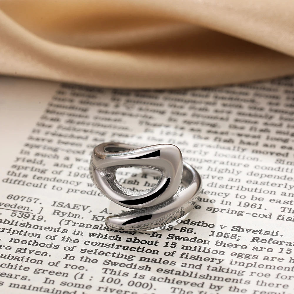 Vintage Stainless Steel Rings for Women Punk Chunky Irregular Smooth Adjustable Open Ring Jewelry Weddings Gifts