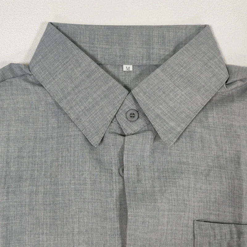 Men’s Cotton‑Linen Summer Shirt – Solid Short‑Sleeve Turn‑Down Collar Casual & Beachwear Top