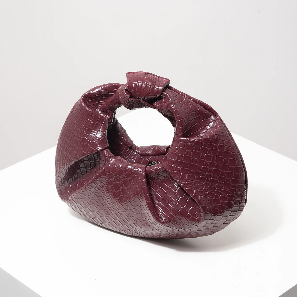 Retro Artificial Leather Woven Pattern Handbag, Knotted Decorative Crescent Bag, Pleated Cloud Bag, Women's Party Dress, Burgundy Wallet, Elegant Evening Bag (Random Pattern)