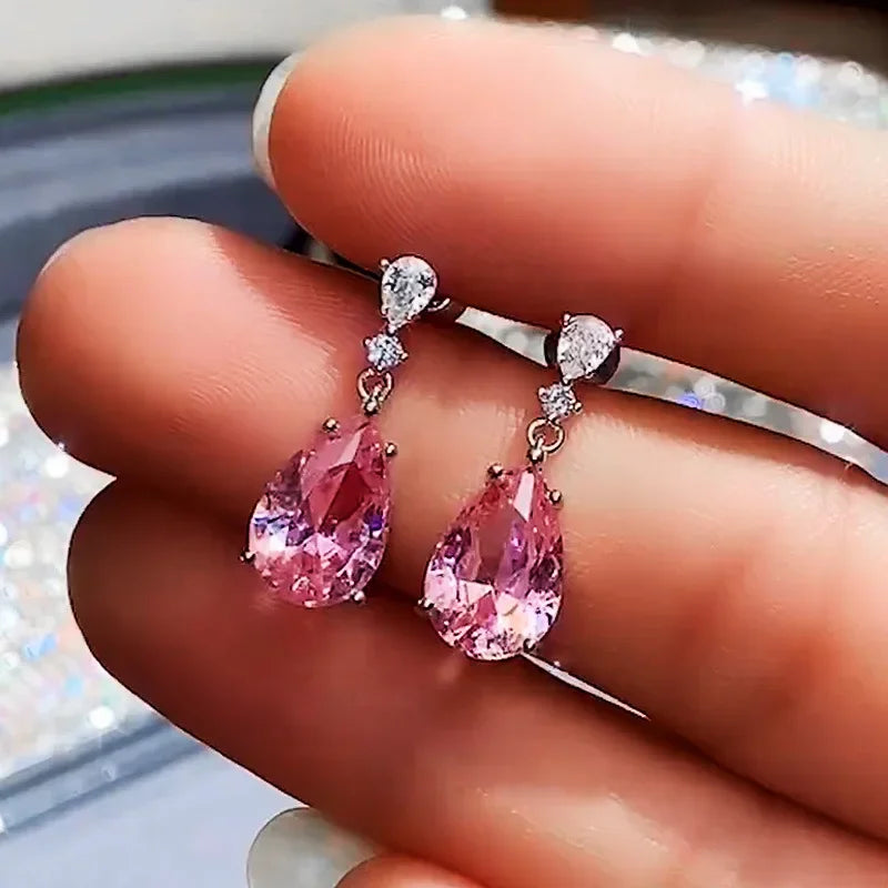 2025 New Arrivals Fashion Luxury silver color korean Zircon Stud Pink Earing Earrings For Women Girl Party Gift Jewelry Z7