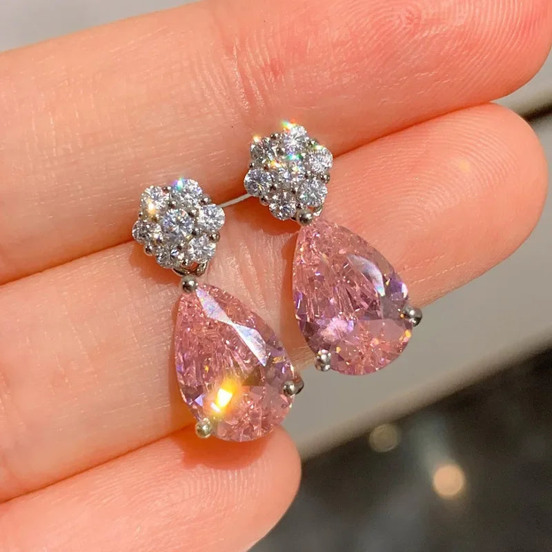 2025 New Arrivals Fashion Luxury silver color korean Zircon Stud Pink Earing Earrings For Women Girl Party Gift Jewelry Z7