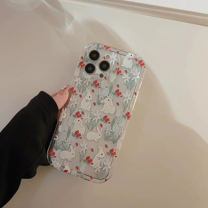 Phone Case For Samsung A33 A53 A23 A13 A34 A54 A24 A14 A04 A04E A32 A52 A22 A12 A72 A05 A15 A55 Cute Rabbit Grip Holder Cover