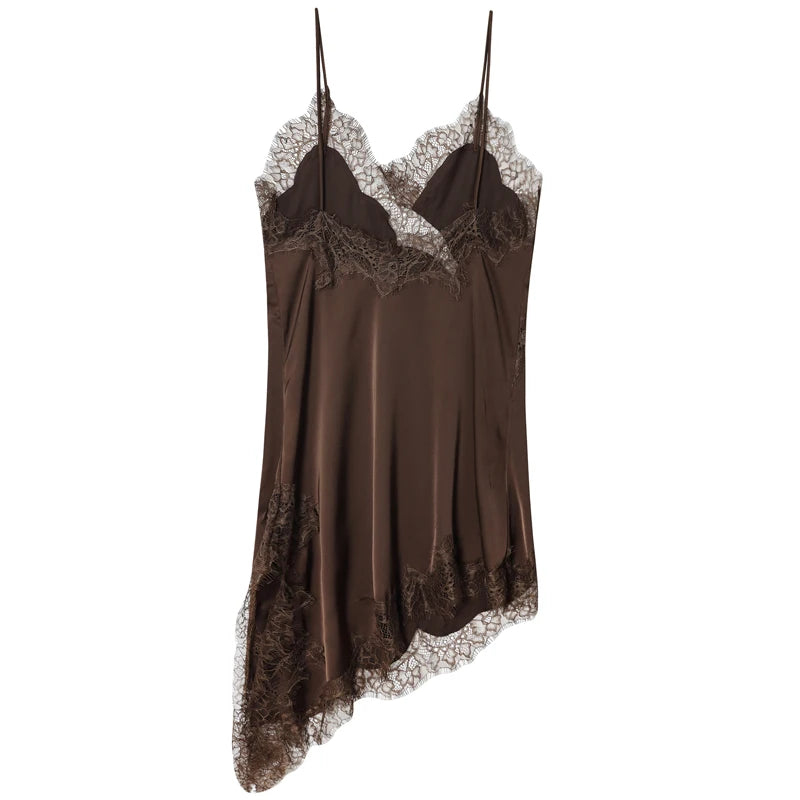 Women’s Lace Asymmetric Slip Dress – Sexy Backless Mini Dress | HXAO Summer 2025 Vestidos