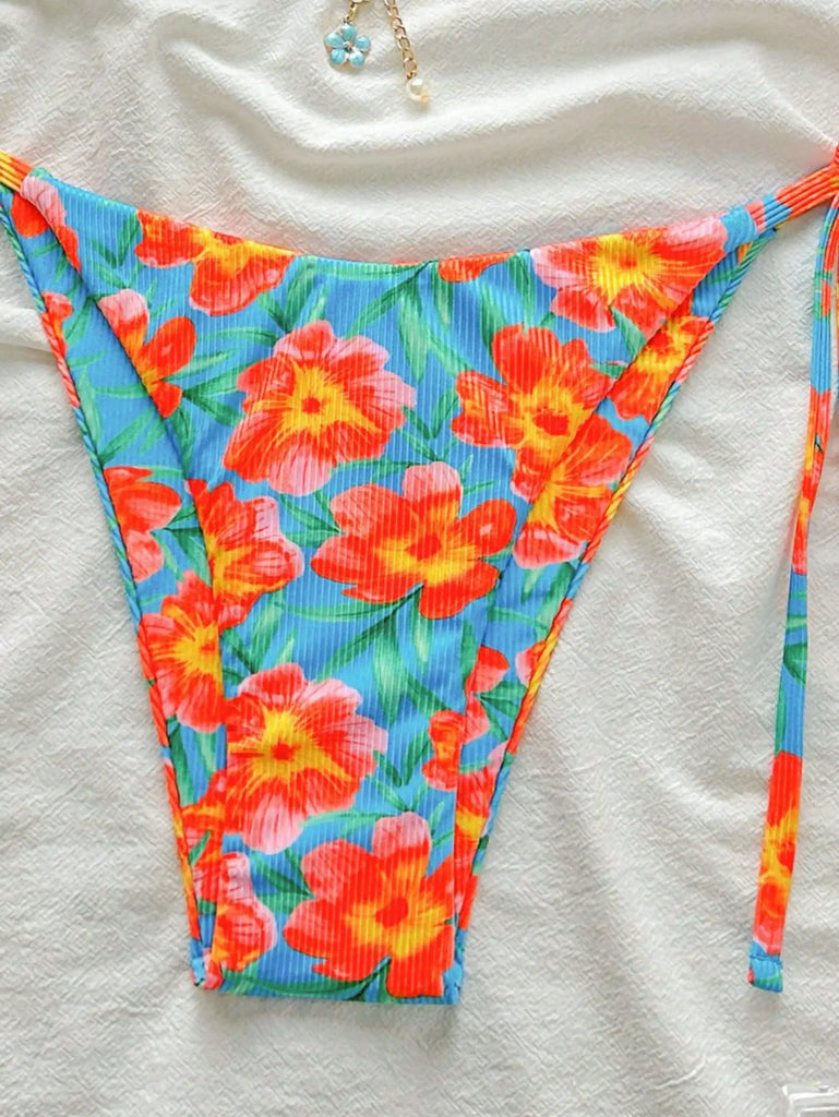 Floral Print Tie Side Bikini Set Women Sexy Trendy Cute Yet Sultry Premium Two Piece Swimsuit for Beach Hot Spring Vacation
