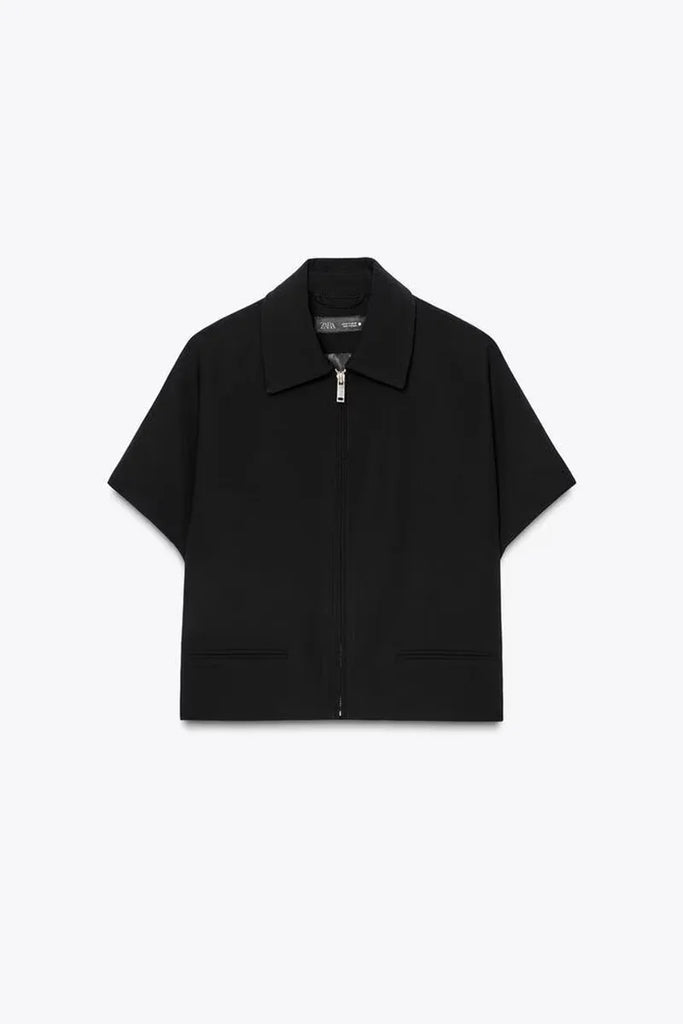 HipSeam Women Lapel Collar Short Jacket Women's Cropped Short Collared Jackets With Zipper Lady Short Sleeve Coat Female Jacket