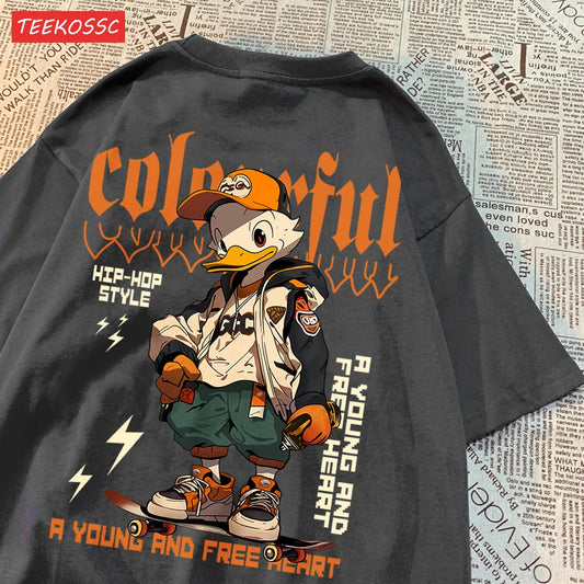 Handsome And Cool Duck Pattern Printing T-Shirt Cotton Fashion T-Shirt Women'S Trendy Cool Clothes Breathable Cartoon Tees