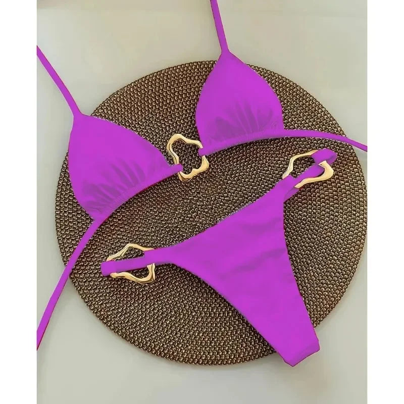 Solid‑Color Lace‑Up Bikini